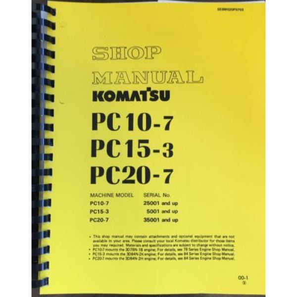 KOMATSU PC10-7 PC15-3 PC20-7 Hydraulic Excavator Service Shop Repair Manual Book #1 image